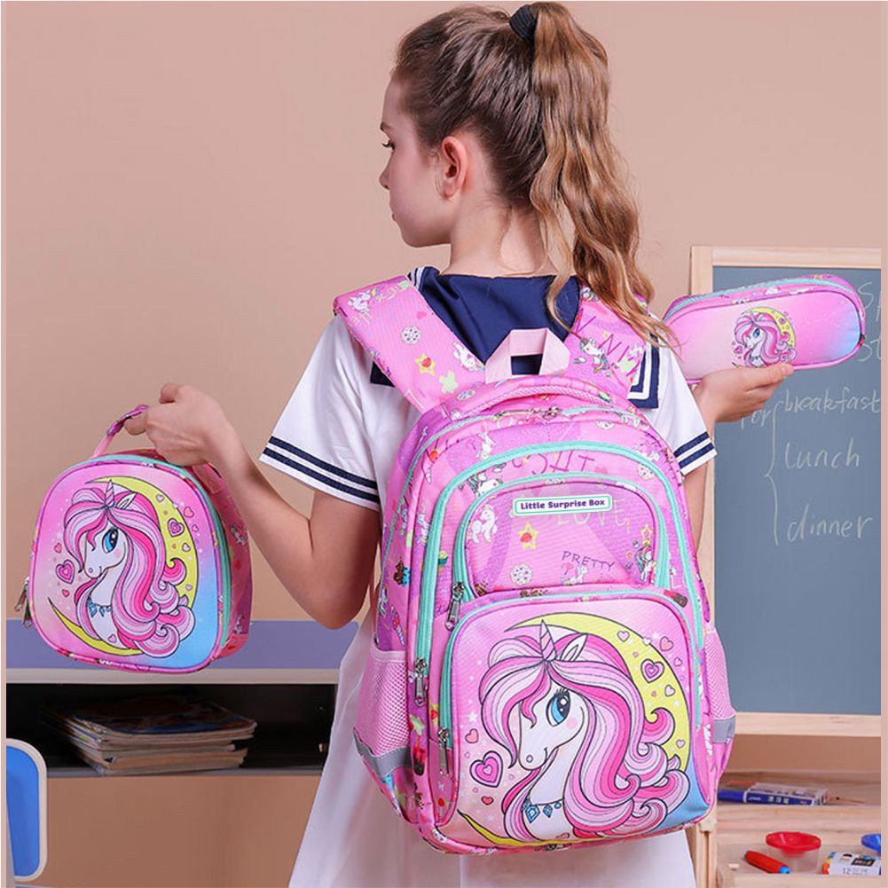 3pcs Moonlit Unicorn Matching Backpack,Lunch Bag and Stationery Pouch,5yrs - 9yrs