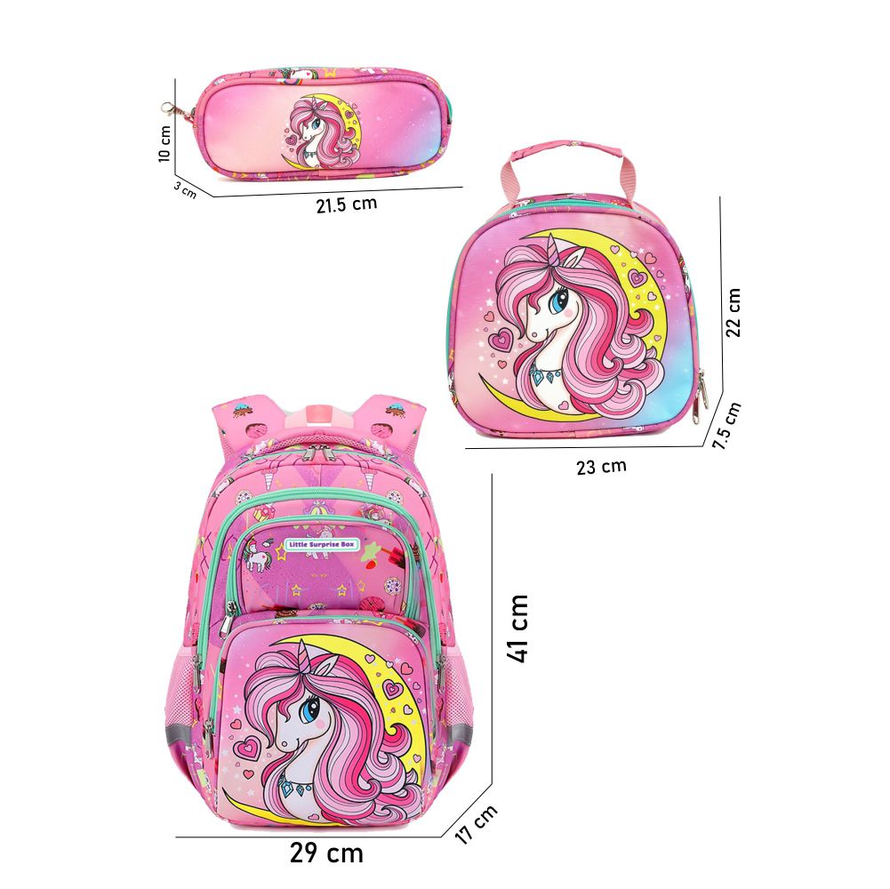 3pcs Moonlit Unicorn Matching Backpack,Lunch Bag and Stationery Pouch,5yrs - 9yrs