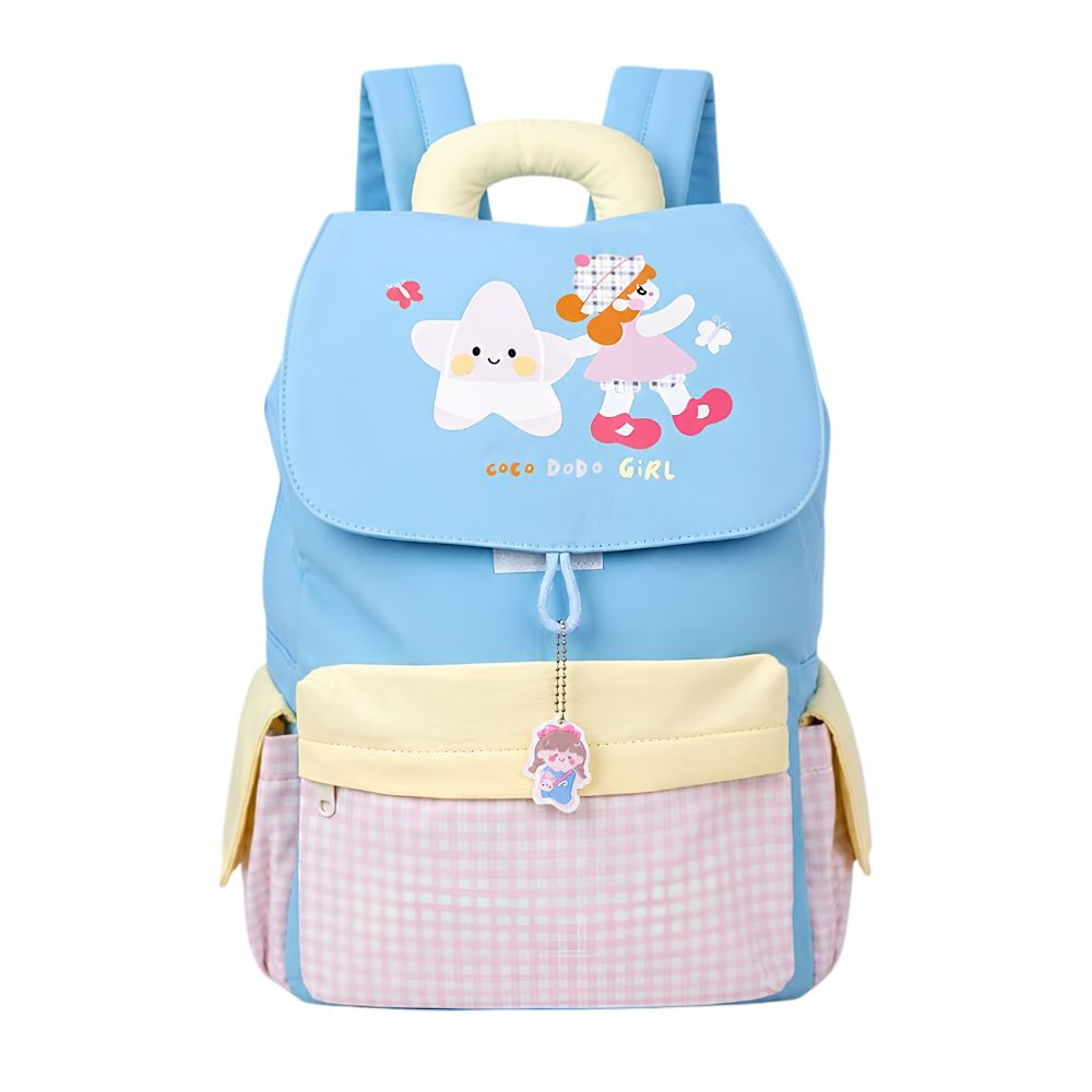 Gingham Girl Star Backpack with Keychain for Kids & Teens, 8yrs and above