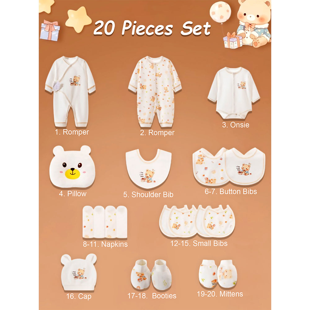 Little Surprise Box, 20pcs Gift Bear Hamper for Newborn Baby Boy / Baby Girl, Giftset for Baby , All Season wear, 0-12 months
