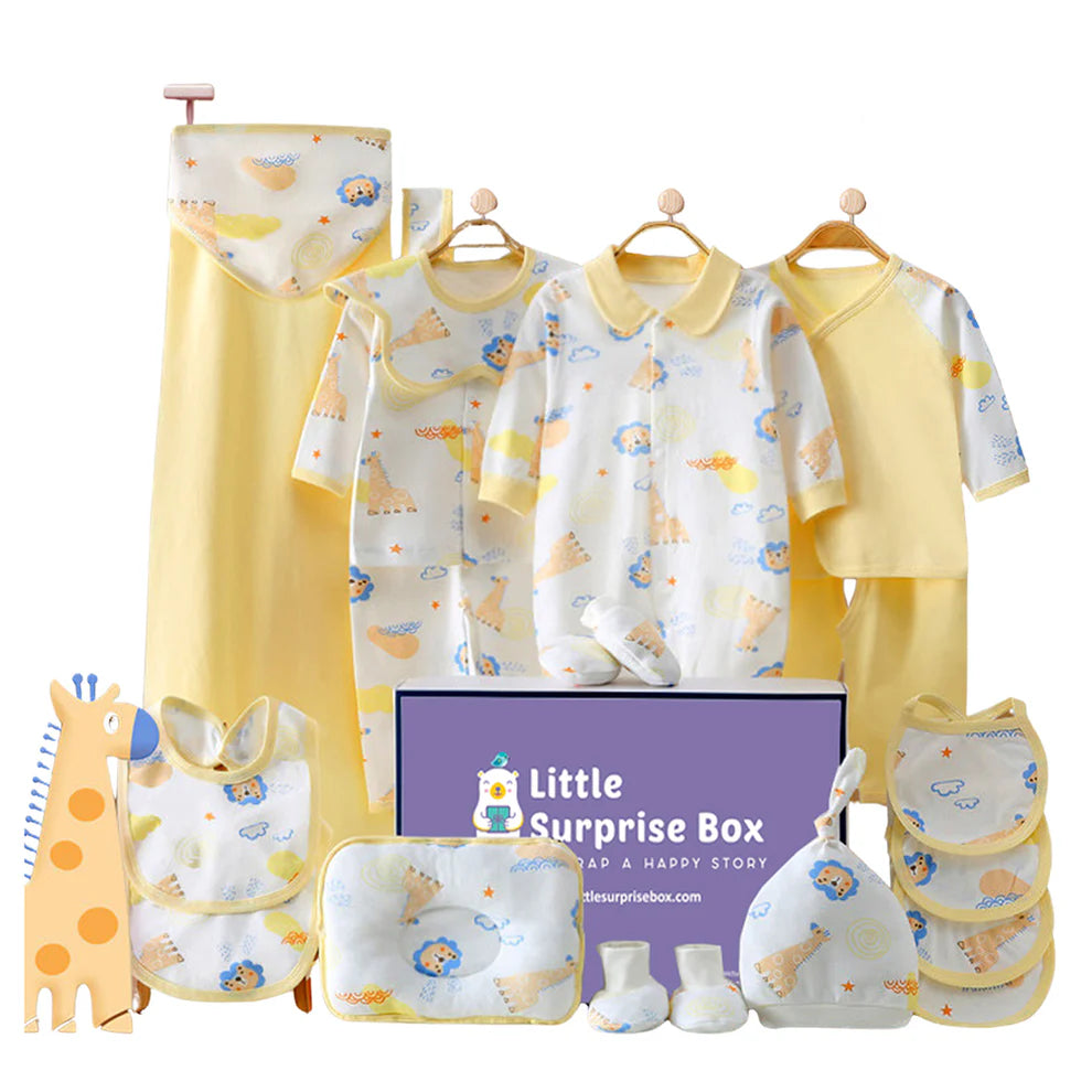20 pcs Yellow Animal Kingdom Newborn Baby Girl/ Boy Gift Box , all season wear Hamper, (0 - 12 months)