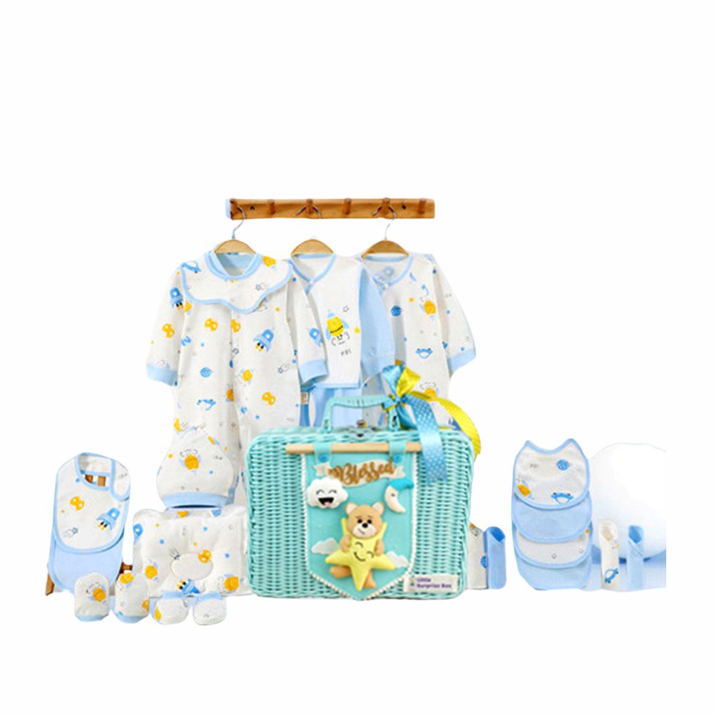 23pcs,Blue Rocket Newborn Baby Girl/Baby Boy ,Gift Hamper with decorated Handmade Storage Basket,0-6months