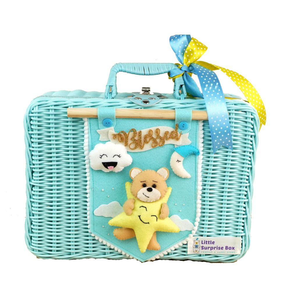 23pcs,Blue Rocket Newborn Baby Girl/Baby Boy ,Gift Hamper with decorated Handmade Storage Basket,0-6months