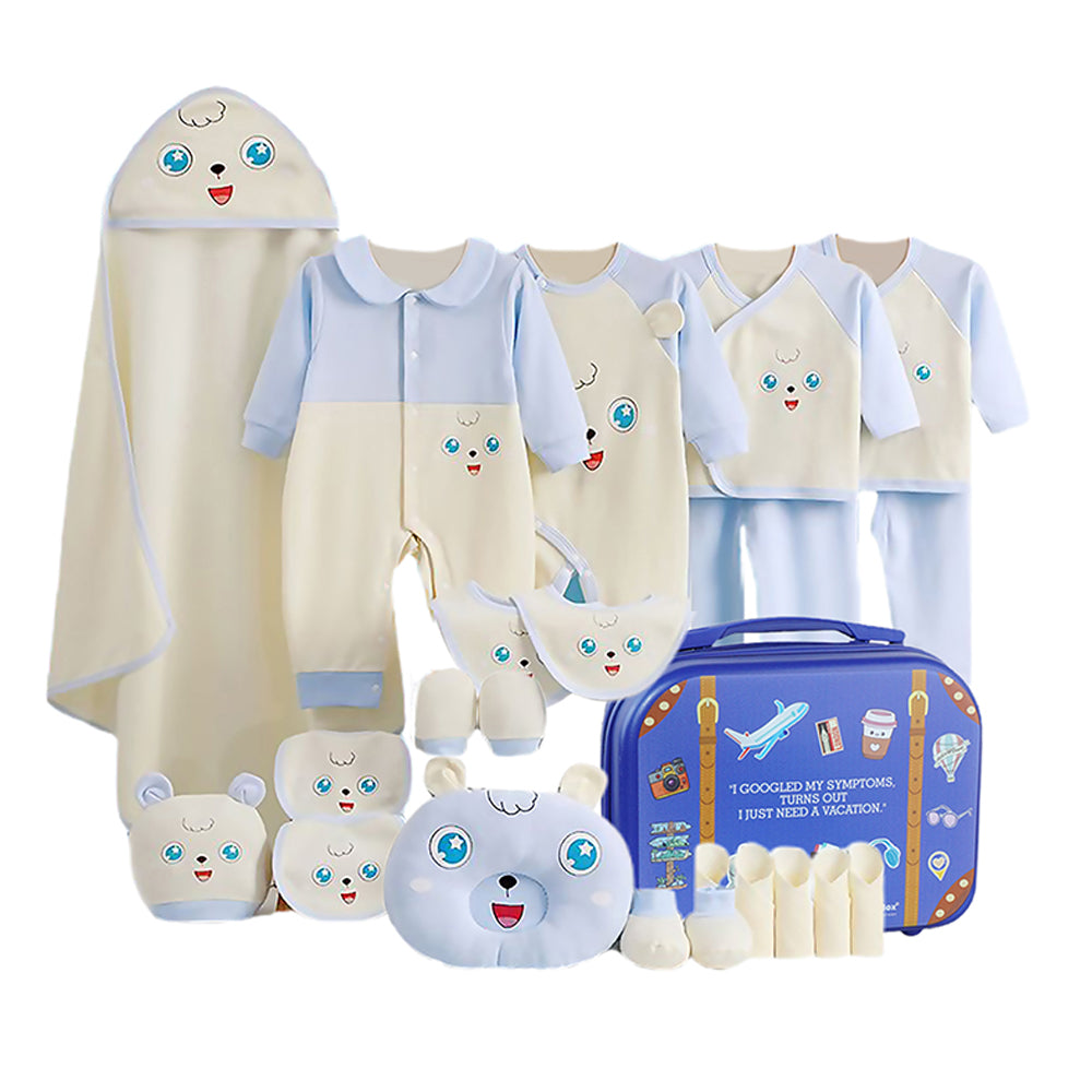 24pcs Blue & White Star Eye Newborn Baby Girl/Baby Boy Gift Hamper with Travel Suitcas,0-6 months