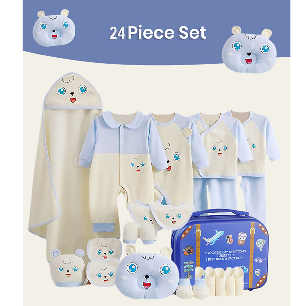 24pcs Blue & White Star Eye Newborn Baby Girl/Baby Boy Gift Hamper with Travel Suitcas,0-6 months