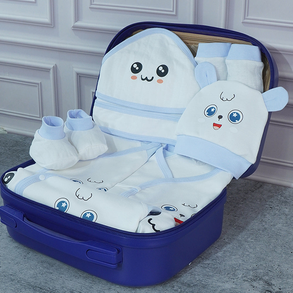 24pcs Blue & White Star Eye Newborn Baby Girl/Baby Boy Gift Hamper with Travel Suitcas,0-6 months