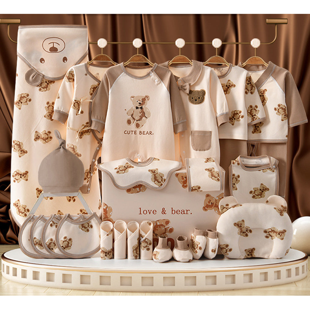 Little Surprise Box, 26pcs Cream & Brown Teddy Love , New born Baby Girl/Boy Gift Hamper all Season wear Clothes Gift Hamper Box, (0-6months)