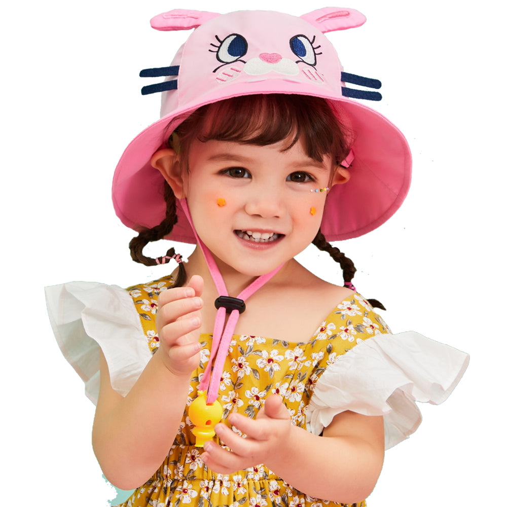 Little Surprise Box 3d Black whisker Bunny Wide Coverage Sun Hat for Kids& Toddlers with Adjustable Strap