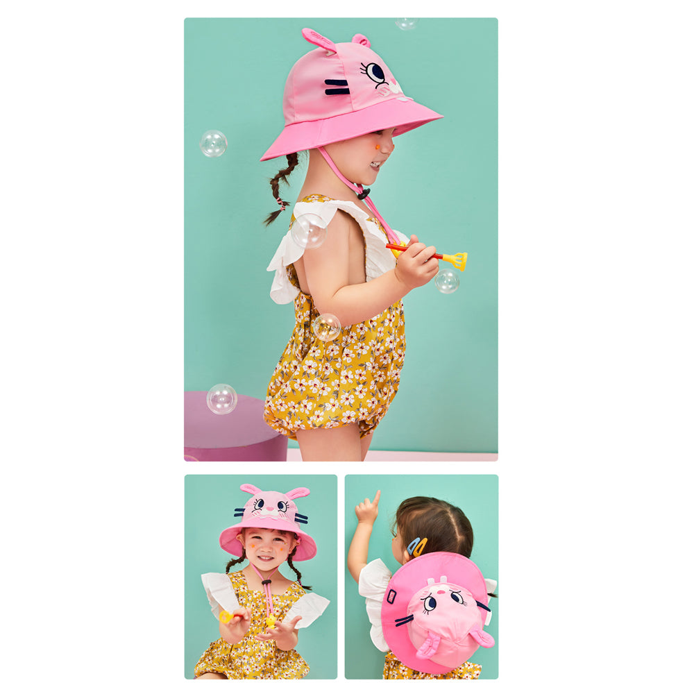 Little Surprise Box 3d Black whisker Bunny Wide Coverage Sun Hat for Kids& Toddlers with Adjustable Strap