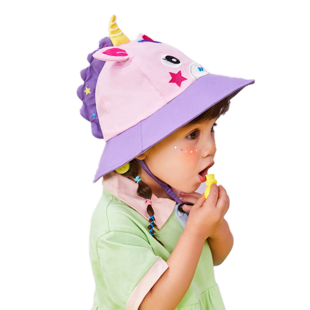 Little Surprise Box 3D Horn Unicorn Wide Coverage Sun Hat for Kids& Toddlers with Adjustable Strap
