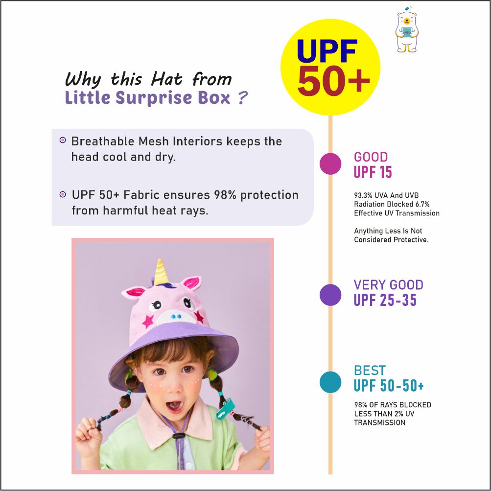 Little Surprise Box 3D Horn Unicorn Wide Coverage Sun Hat for Kids& Toddlers with Adjustable Strap
