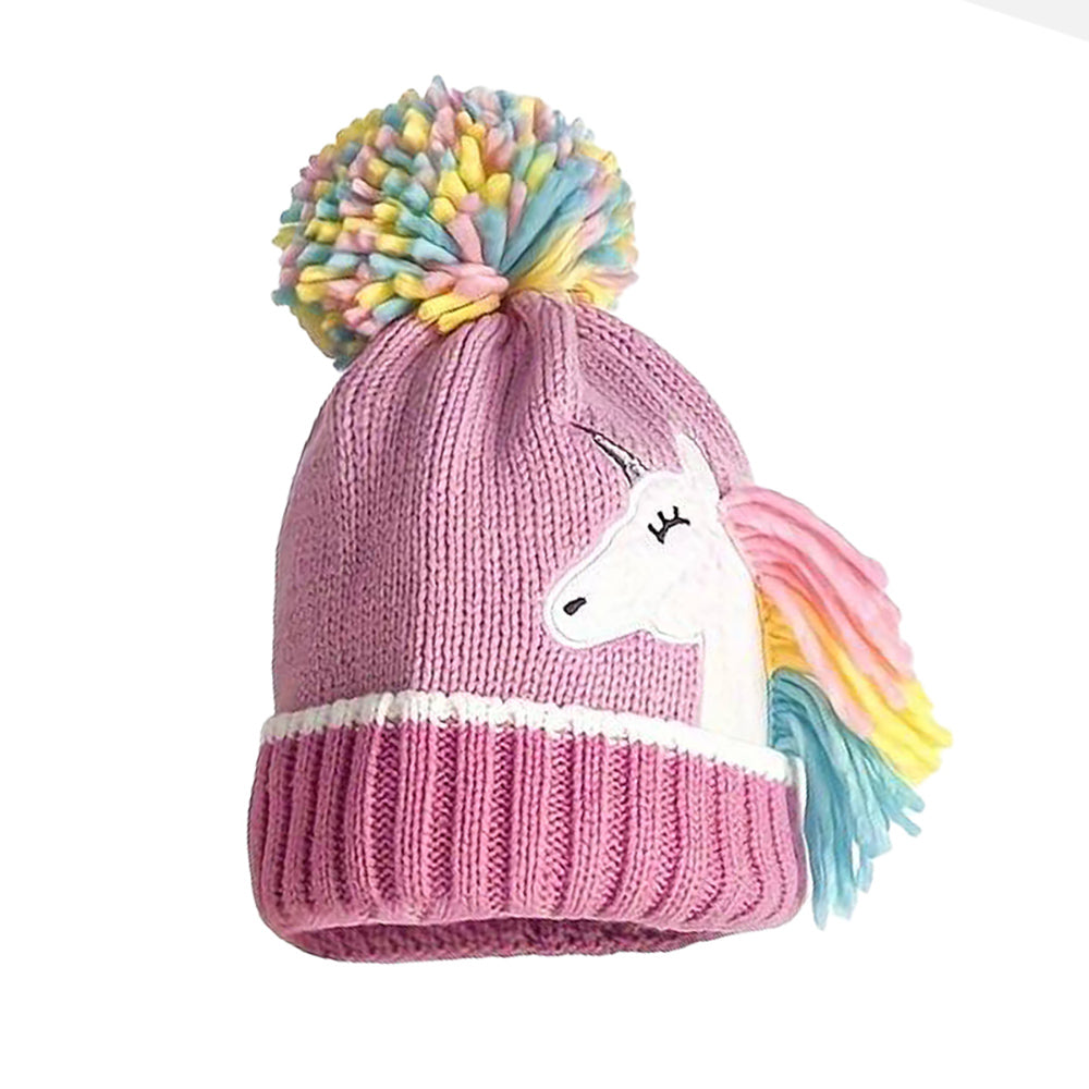 Little Surprise Box Muave Frill Unicorn Winter Cap Beanie & Matching Gloves, 2 pcs set, 3yrs- 8yrs