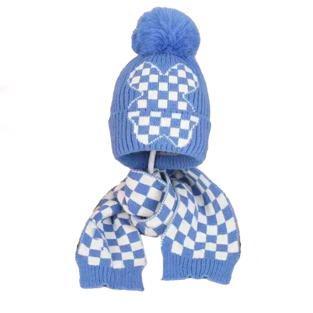 Little Surprise Box Blue Checkered Winter Cap Beanie & Matching Neck Muffler 2pcs Set