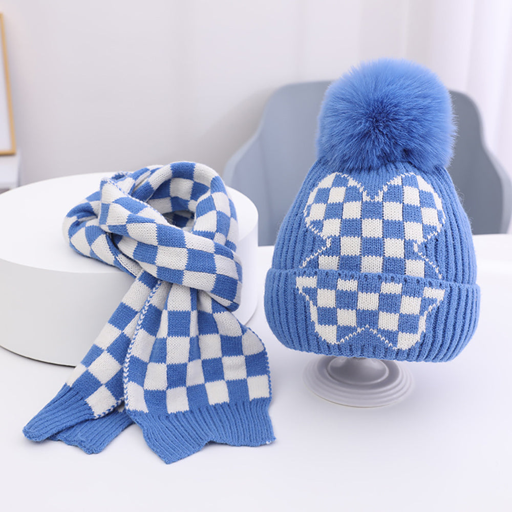 Little Surprise Box Blue Checkered Winter Cap Beanie & Matching Neck Muffler 2pcs Set