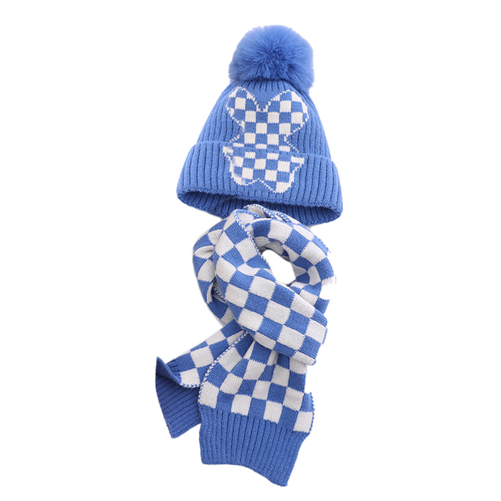 Little Surprise Box Blue Checkered Winter Cap Beanie & Matching Neck Muffler 2pcs Set