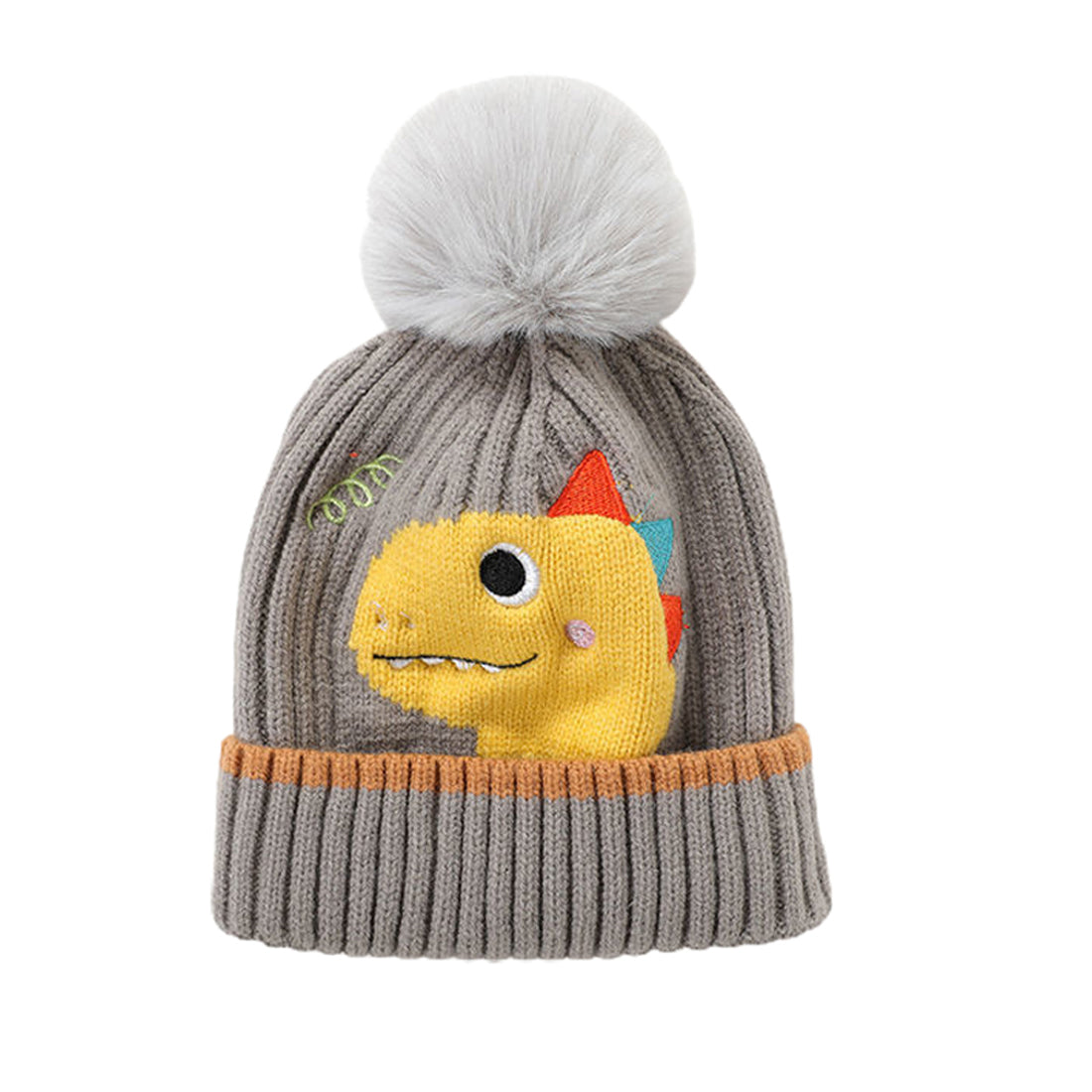 Grey Dino Kids Winter Cap & Neck Muffler Set