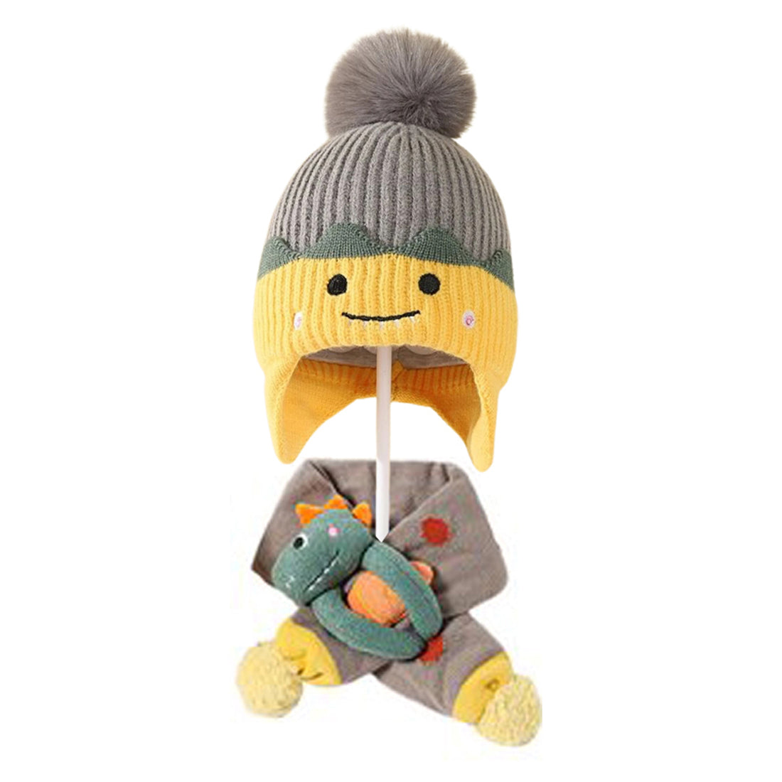 Grey Naughty Monster Winter Cap & Neck Muffler Set