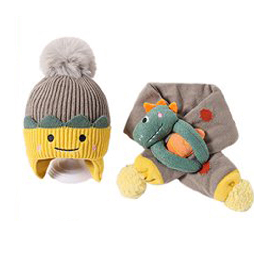 Grey Naughty Monster Winter Cap & Neck Muffler Set