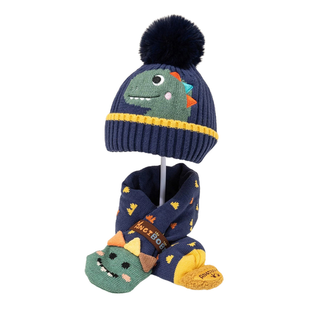 Navy Blue Dino Kids Winter Cap & Neck Muffler Set