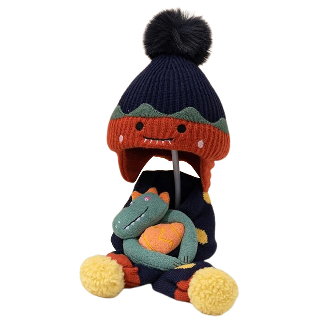 Navy Blue Naughty Monster Kids Winter Cap & Neck Muffler Set