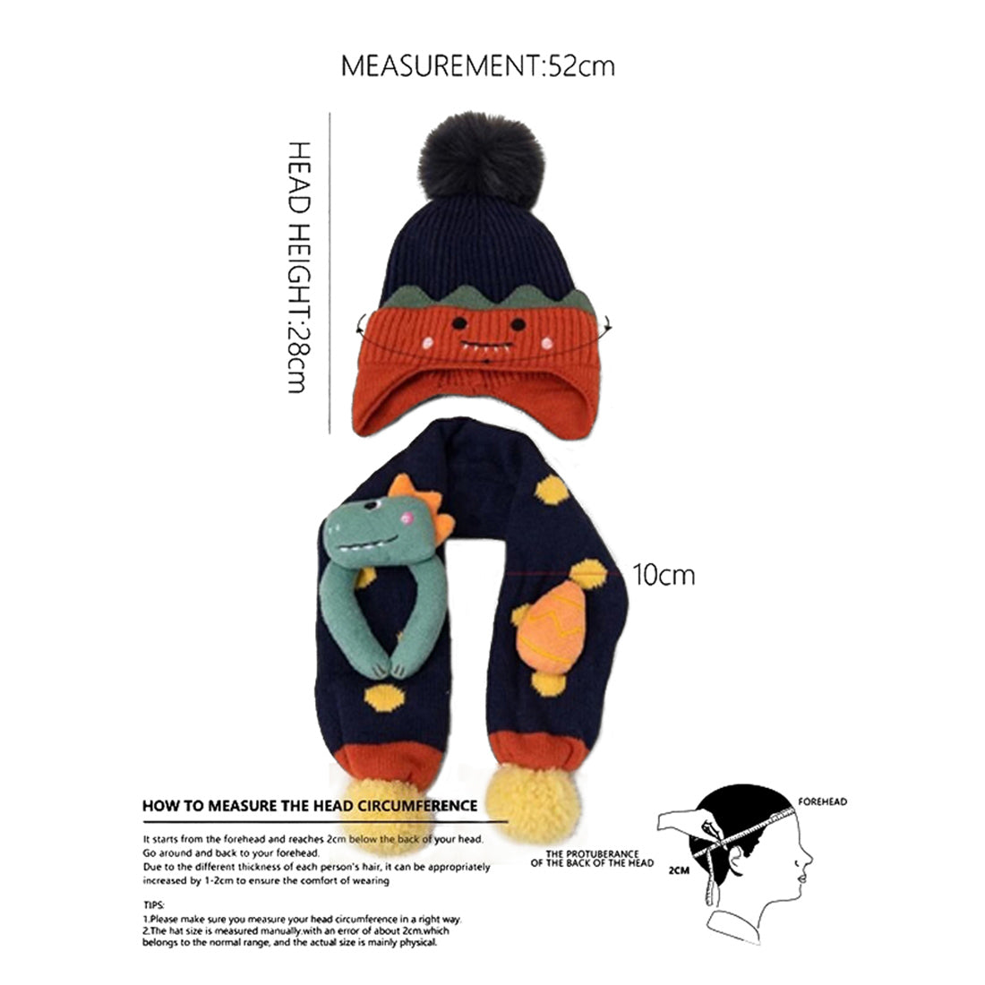 Navy Blue Naughty Monster Kids Winter Cap & Neck Muffler Set