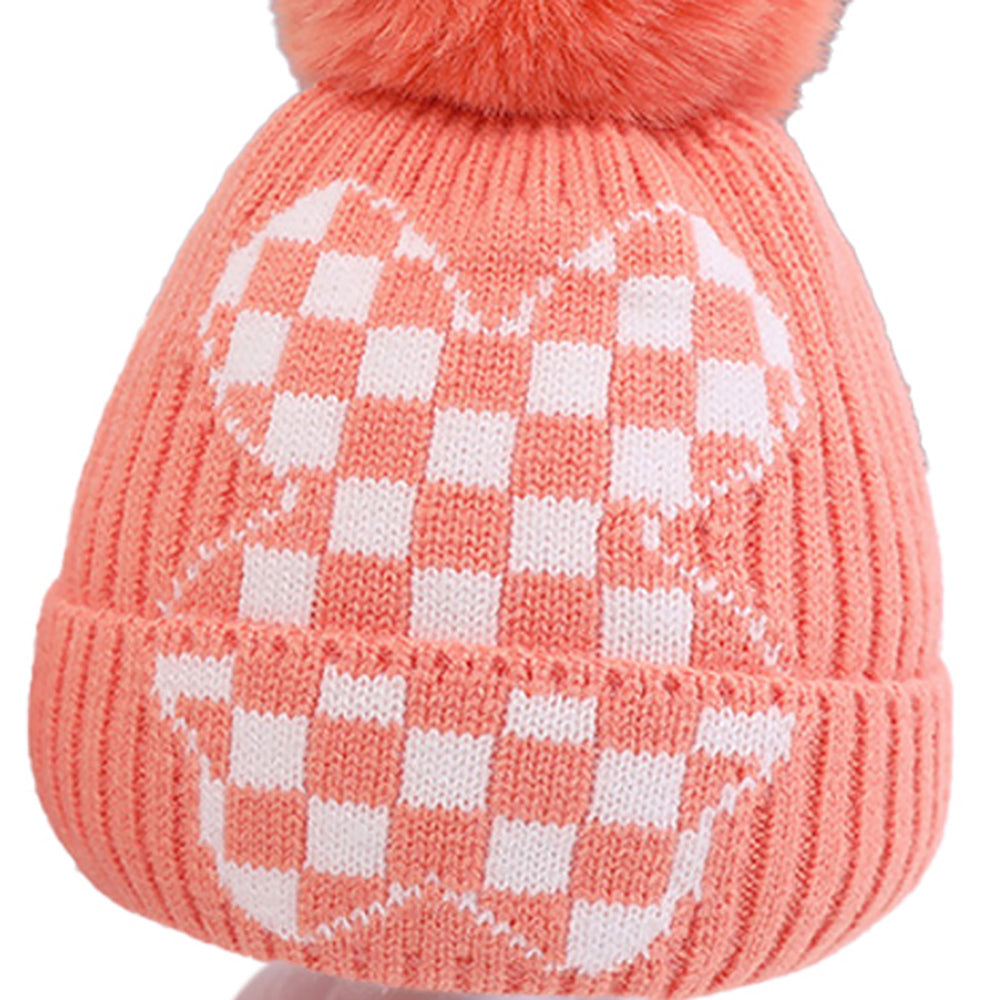 Little Surprise Box Peach Checkered Winter Cap Beanie & matching Neck Muffler 2pcs Set