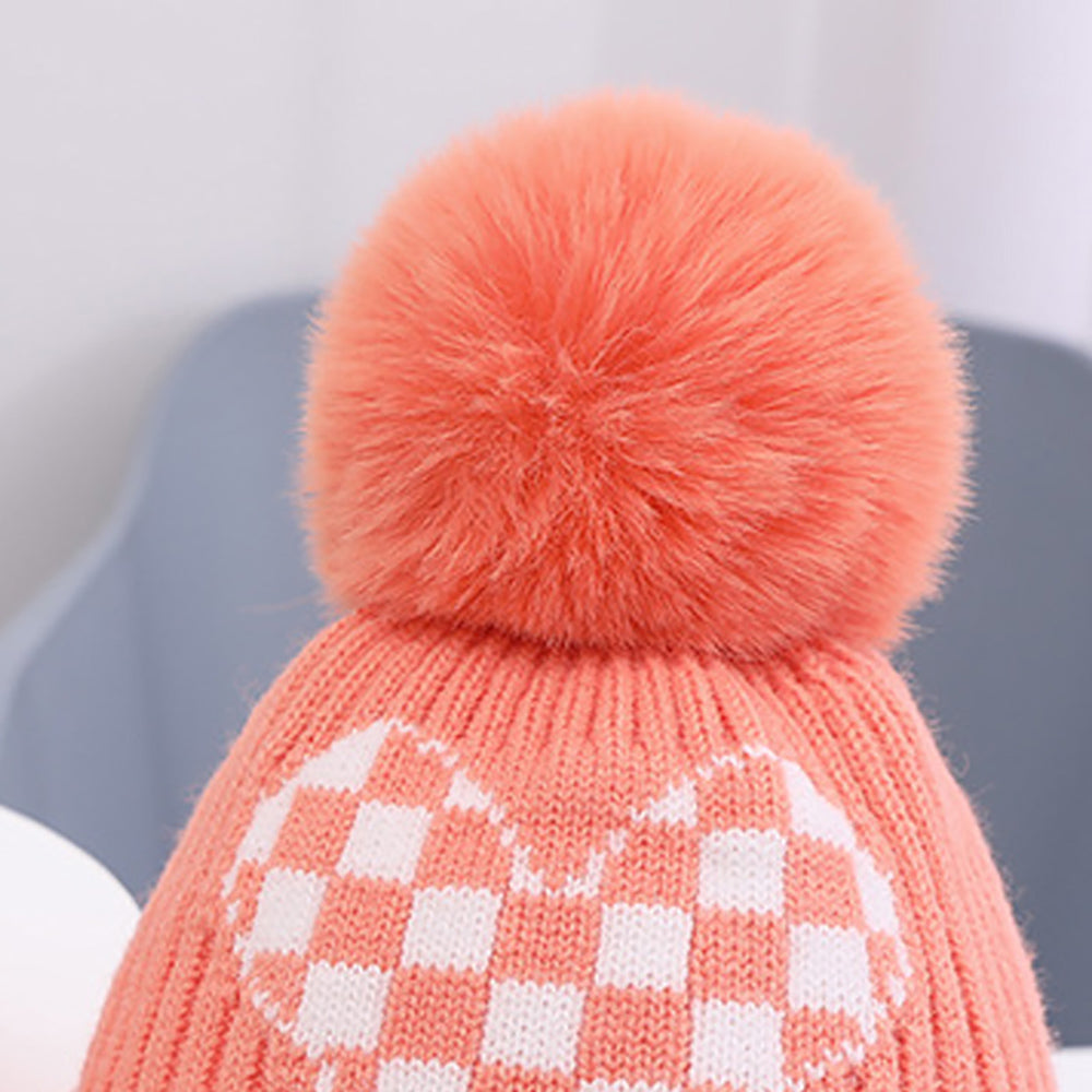 Little Surprise Box Peach Checkered Winter Cap Beanie & matching Neck Muffler 2pcs Set