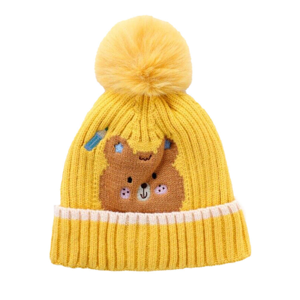 Little Surprise Box Yellow Ted Winter Cap Beanie & Matching Neck Muffler 2pcs Set, 3yrs- 8yrs