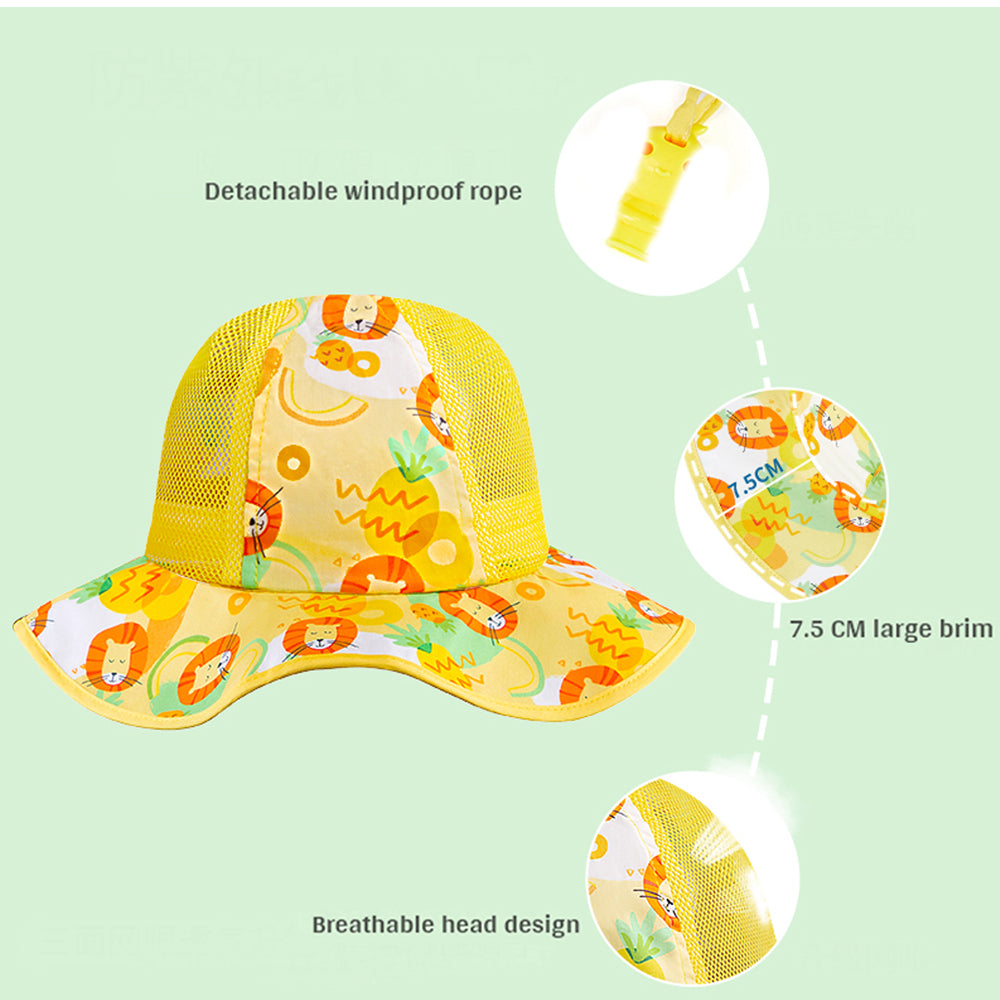 Little Surprise Box Yellow Lion breathable Net wide brim Sun Hat for Kids& Toddlers with Adjustable Strap