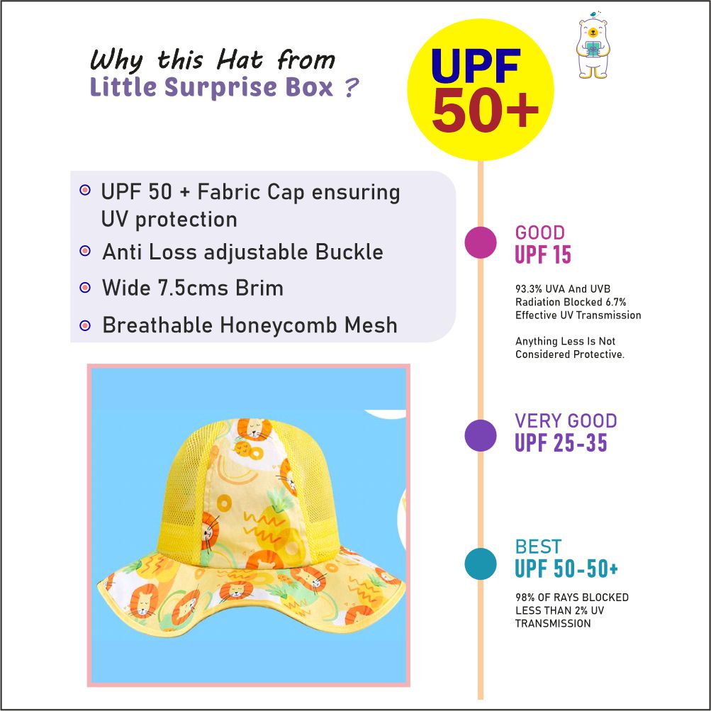 Little Surprise Box Yellow Lion breathable Net wide brim Sun Hat for Kids& Toddlers with Adjustable Strap