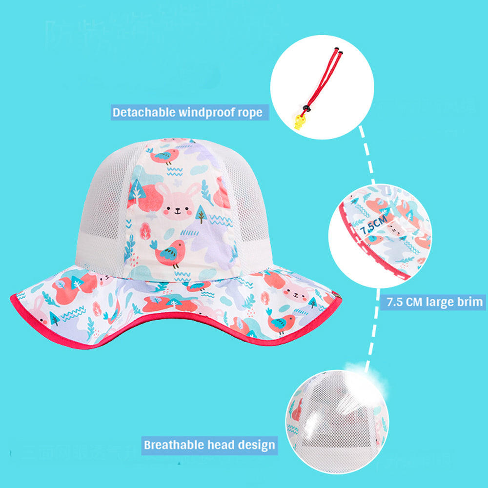 Little Surprise Box White Rabbit breathable Net wide brim Sun Hat for Kids& Toddlers with Adjustable Strap