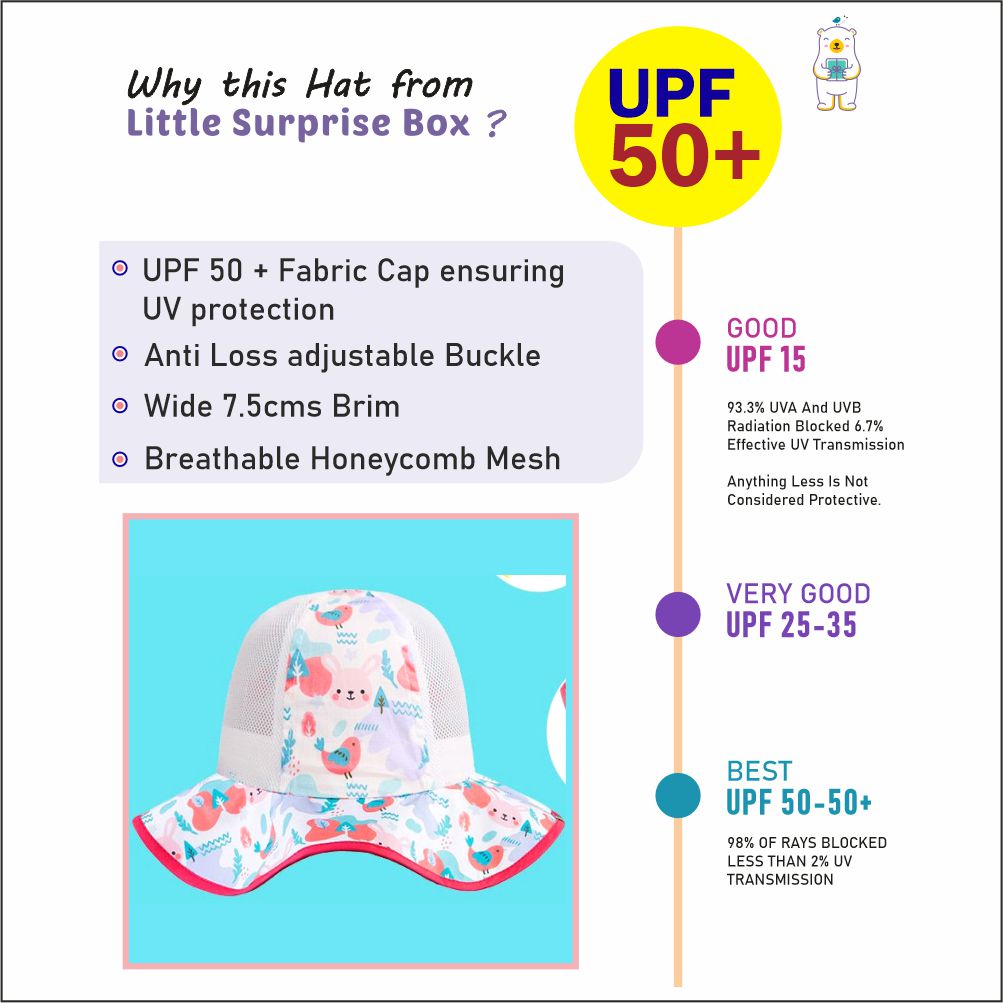 Little Surprise Box White Rabbit breathable Net wide brim Sun Hat for Kids& Toddlers with Adjustable Strap