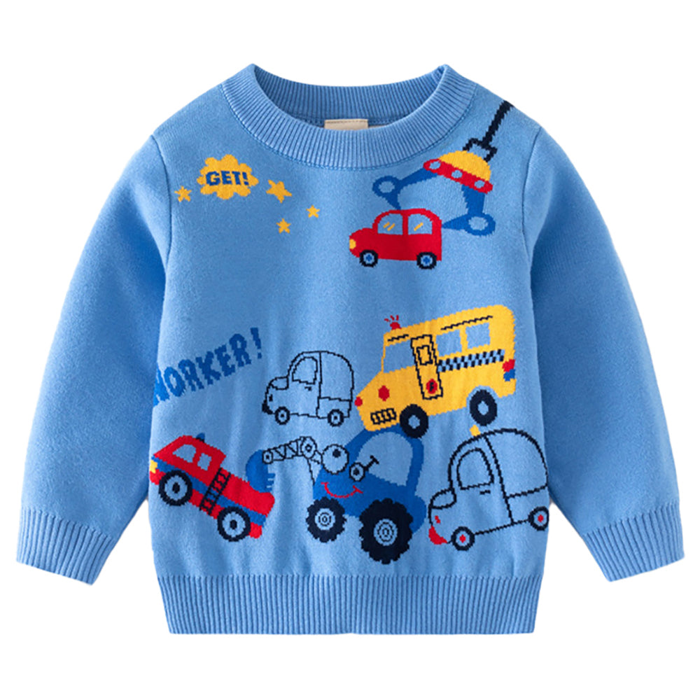 Little Surprise Box Blue Toeing Car Theme Cardigan/Warmer/Sweater for Toddlers & Kids