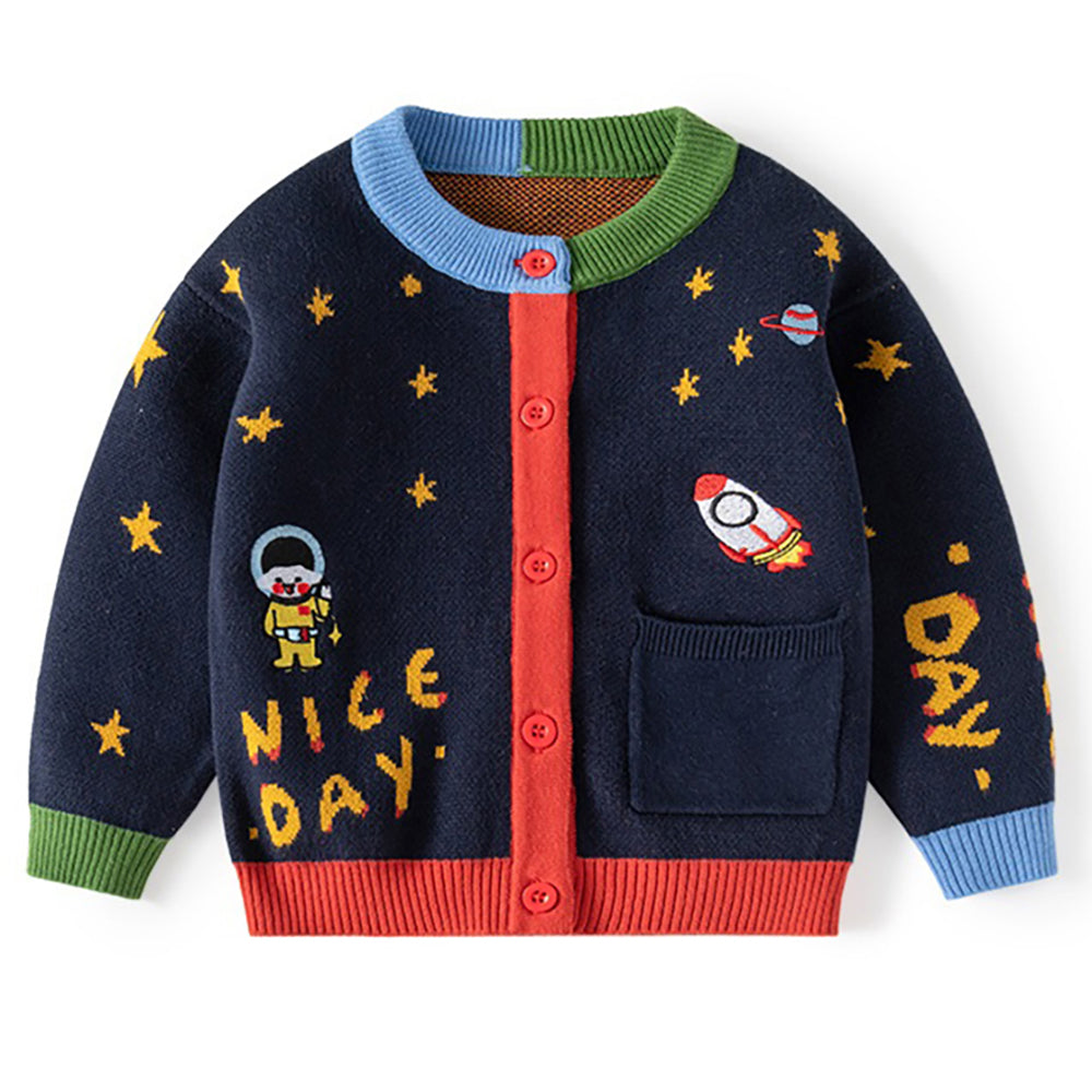 Little Surprise Box Navy Multi Space Rocket Cardigan/Warmer/Sweater for Toddlers & Kids