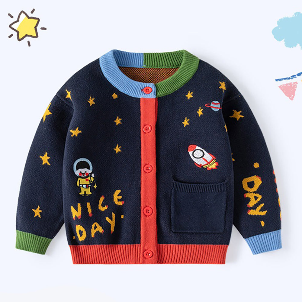 Little Surprise Box Navy Multi Space Rocket Cardigan/Warmer/Sweater for Toddlers & Kids