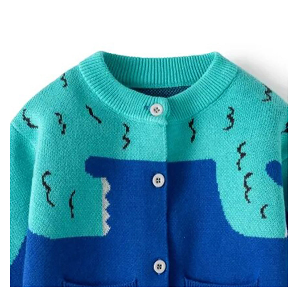 Little Surprise Box Turquoise Blue Dinosaur Cardigan/Warmer/Sweater for Toddlers & Kids