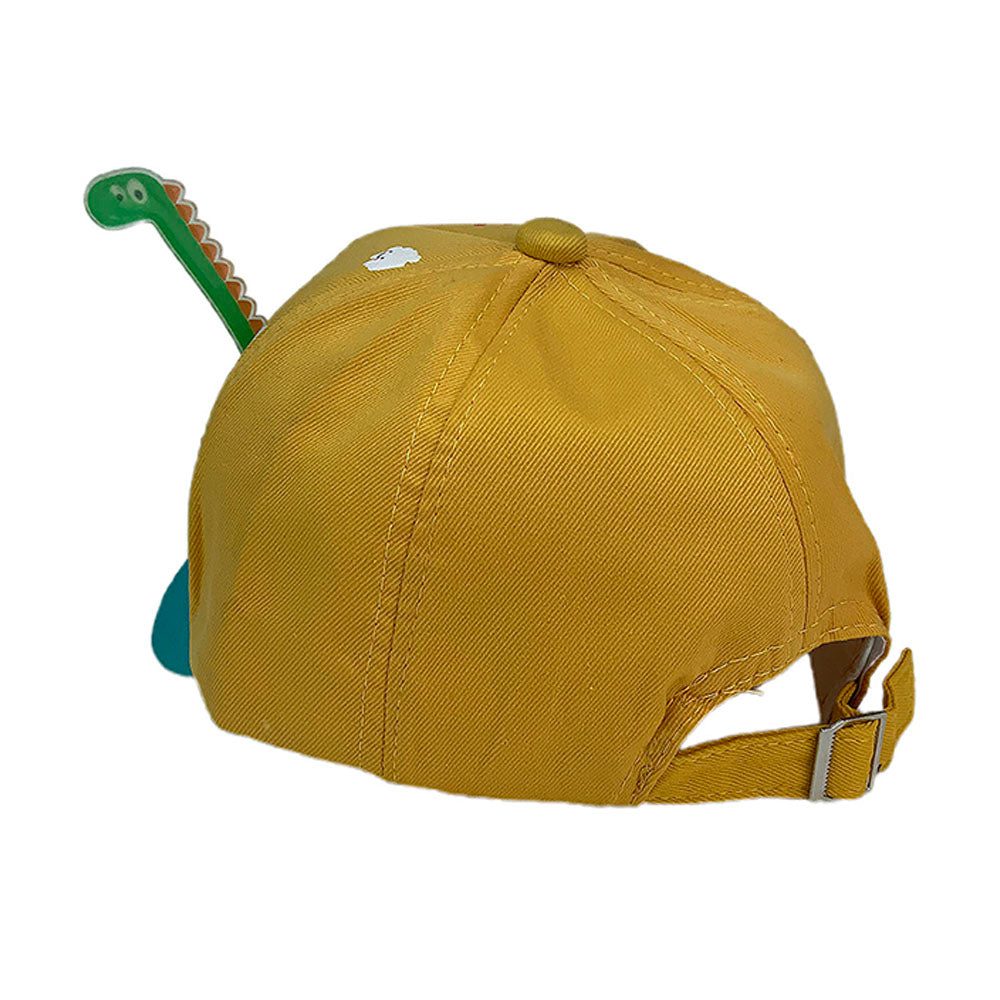 Little Surprise Box, Yellow & Teal 3d Dino on wheels Casual Cap for Kids