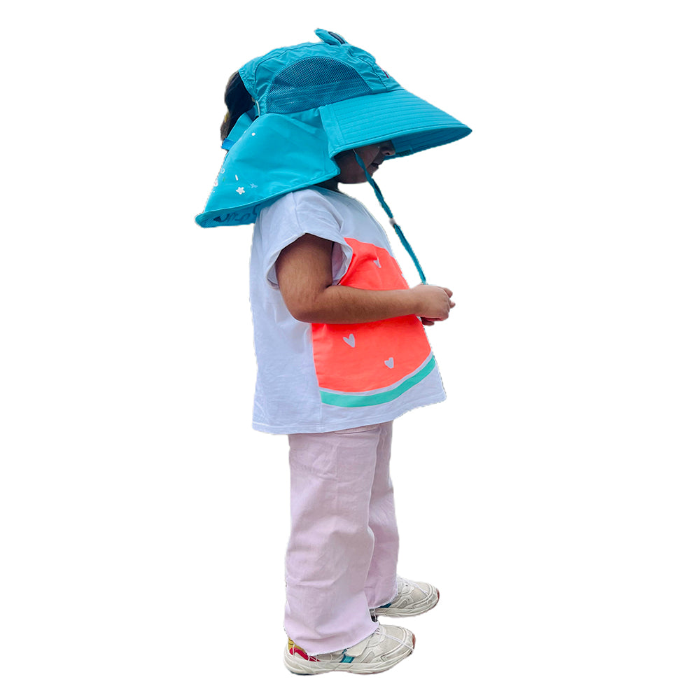 Little Surprise Box, Summer Hat With Wide Neck Flap For Kids, (3-10yrs),  Teal Panda.