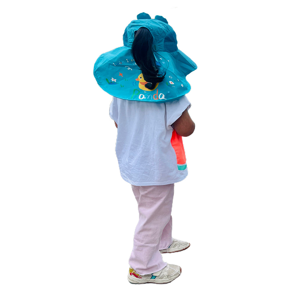 Little Surprise Box, Summer Hat With Wide Neck Flap For Kids, (3-10yrs),  Teal Panda.