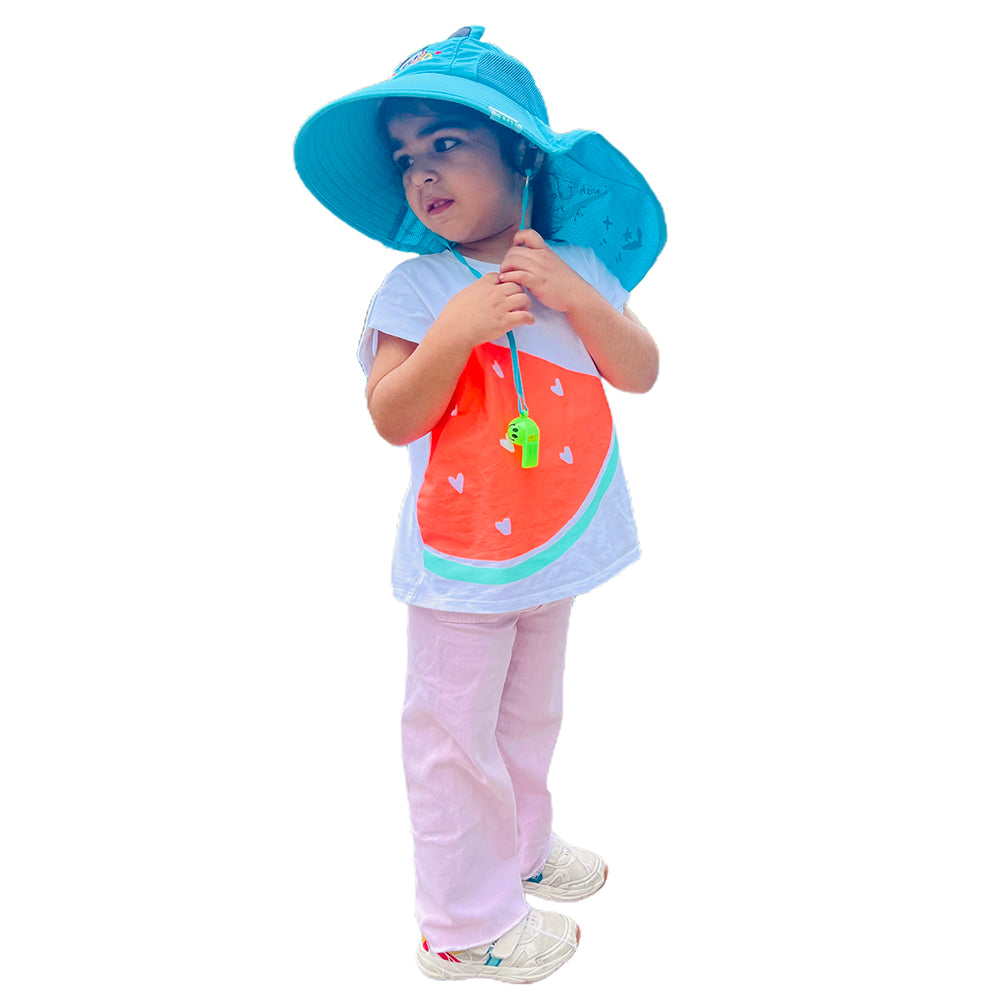 Little Surprise Box, Summer Hat With Wide Neck Flap For Kids, (3-10yrs),  Teal Panda.