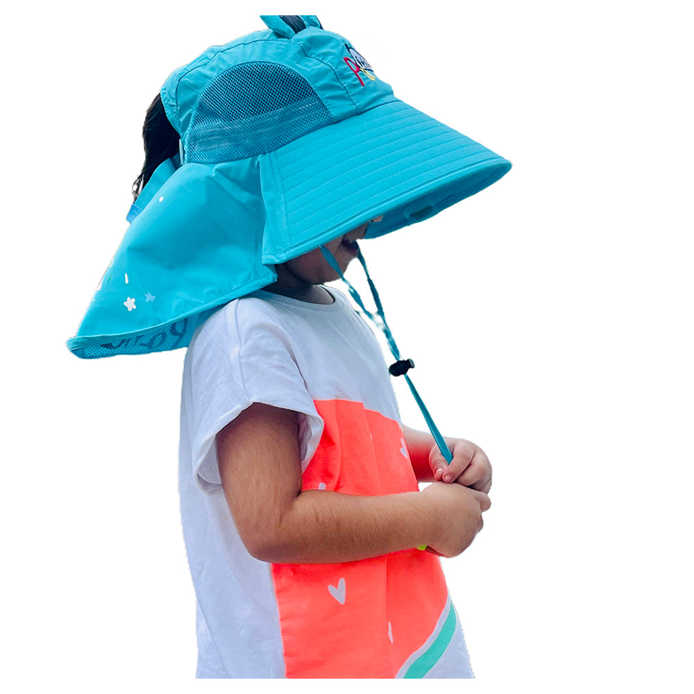 Little Surprise Box, Summer Hat With Wide Neck Flap For Kids, (3-10yrs),  Teal Panda.