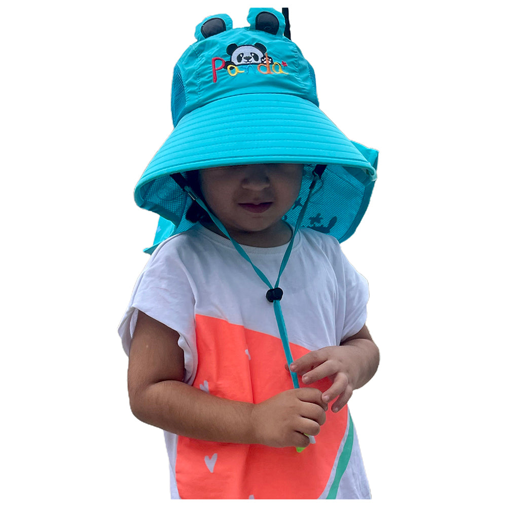 Little Surprise Box, Summer Hat With Wide Neck Flap For Kids, (3-10yrs),  Teal Panda.