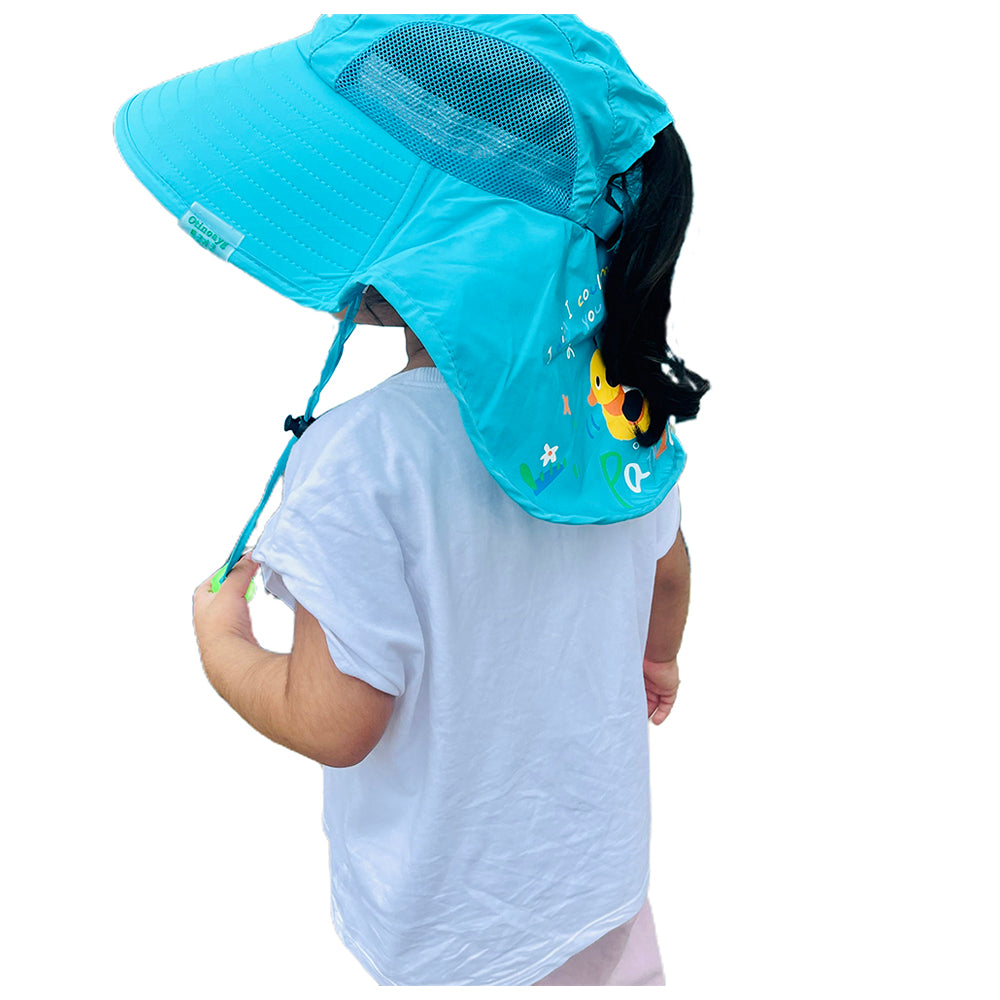 Little Surprise Box, Summer Hat With Wide Neck Flap For Kids, (3-10yrs),  Teal Panda.