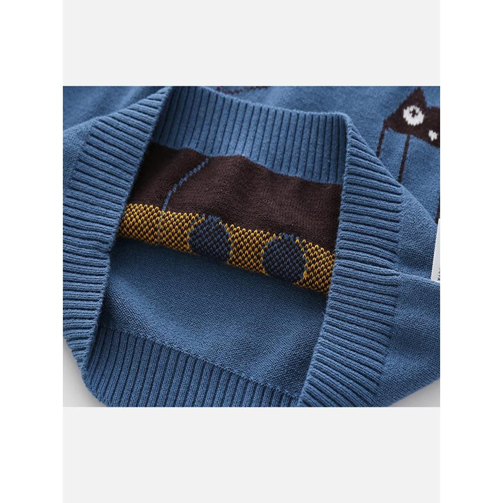 Blue, Little Man Bow Print Kids Cardigan Sweater, Round Neck