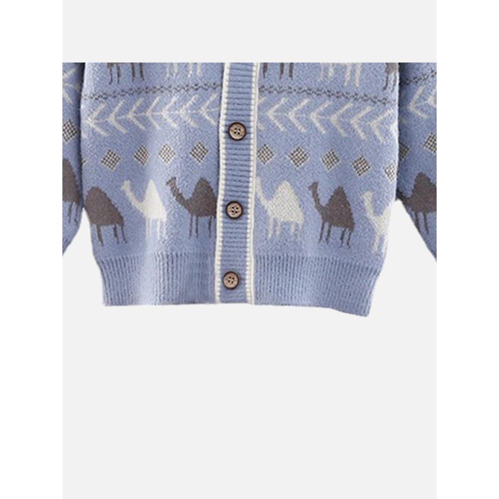 Kids Light Blue Camel Troop, Cardigan V neck Sweater