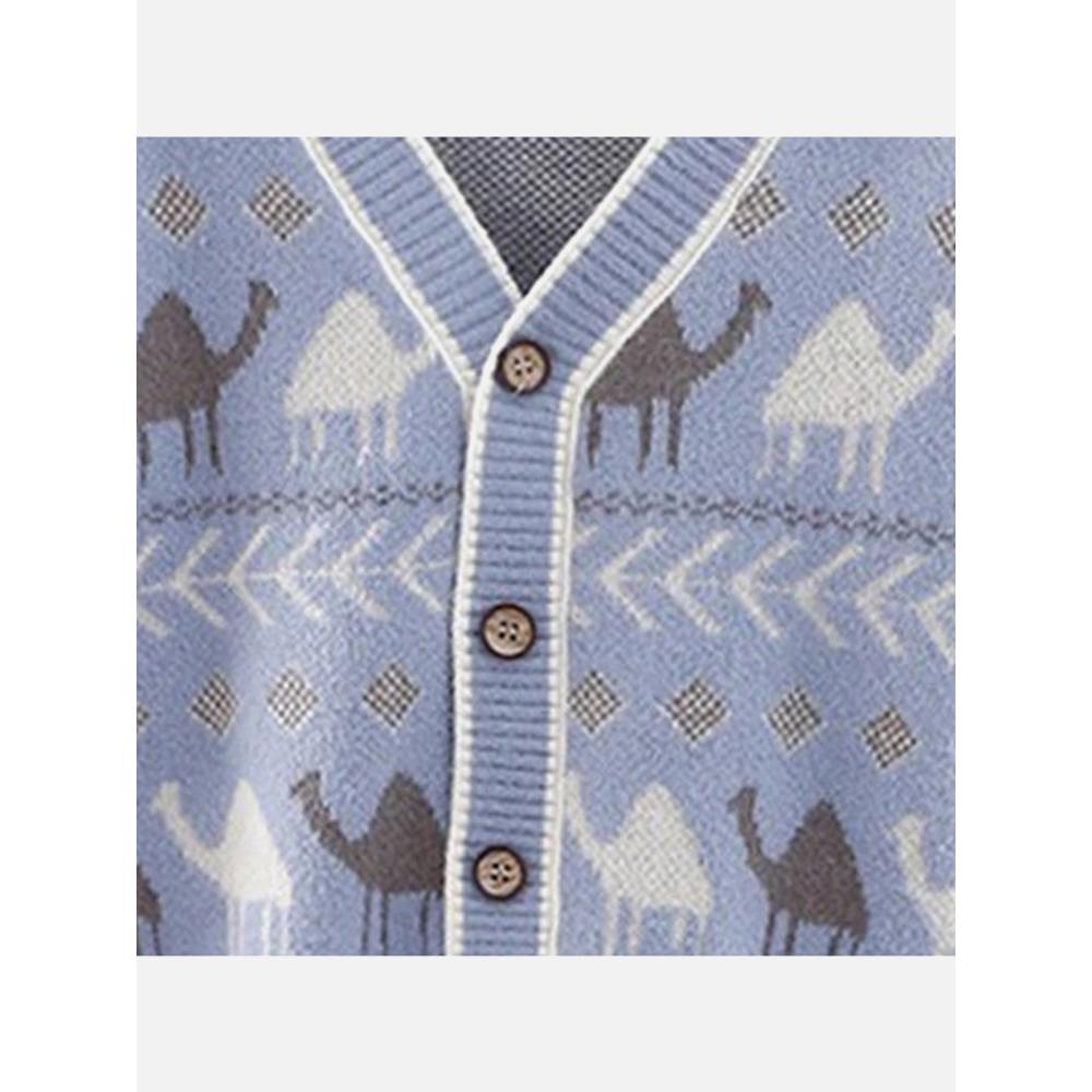 Kids Light Blue Camel Troop, Cardigan V neck Sweater