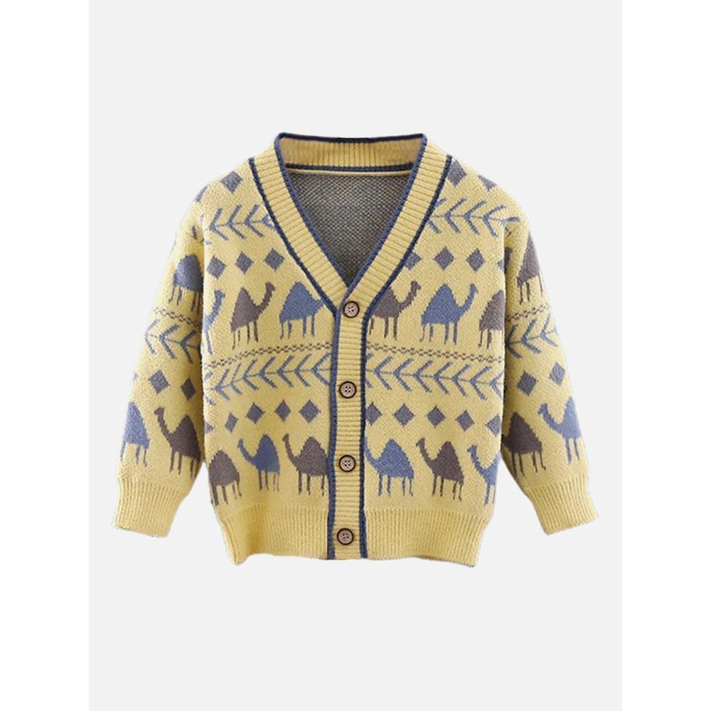 Kids Yellow Camel Troop, Cardigan V Neck Sweater