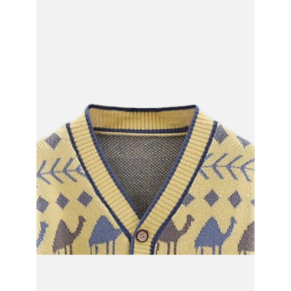 Kids Yellow Camel Troop, Cardigan V Neck Sweater
