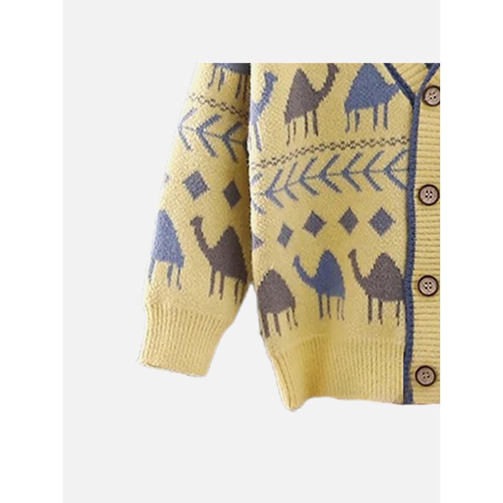 Kids Yellow Camel Troop, Cardigan V Neck Sweater