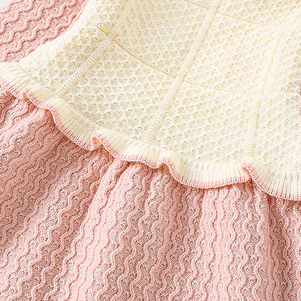 Little Surprise Box Pink & Cream Front Floral Jacket Patterned Knitted Frock Winter Wear For Girls